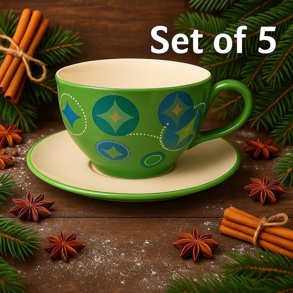 Starbucks Holiday 2006 MOD Atomic Green Cup & Saucer Set – Lot of 5 - Rare